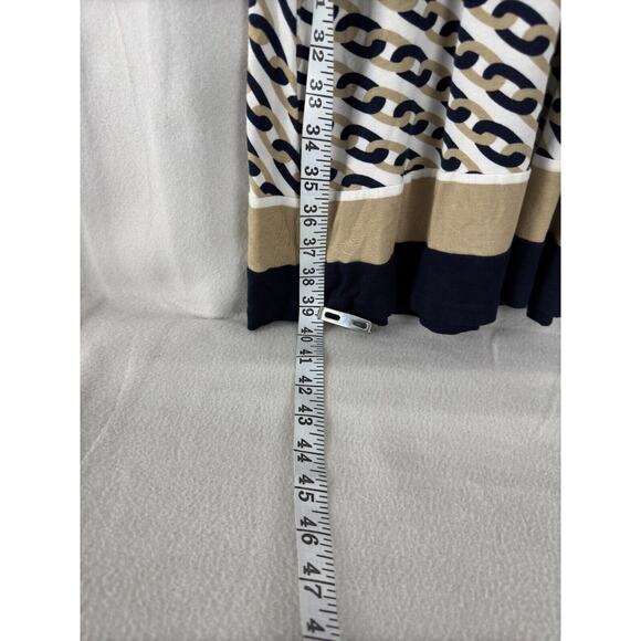 Talbots Petite Sz 2P Wrap Chain Link Print Stretch A Line Midi Dress Navy White - Picture 3 of 10